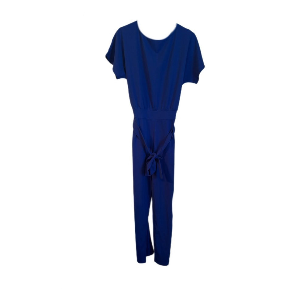 Cobalt Blue Casual Jumpsuit with Relaxed Fit and Waist Tie